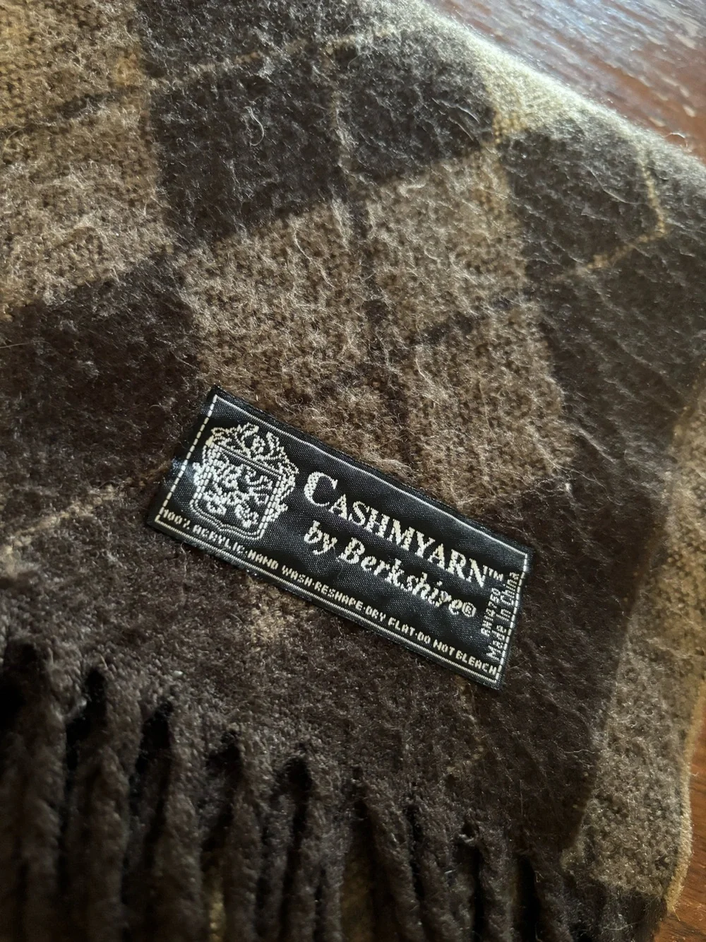 CashmirYarn by Berkshire Plaid Fringe Scarf in Brown and Tan